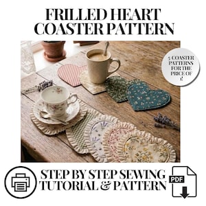 Frilled Heart Coaster Sewing Pattern | Cottagecore Coaster (PDF Digital Download)
