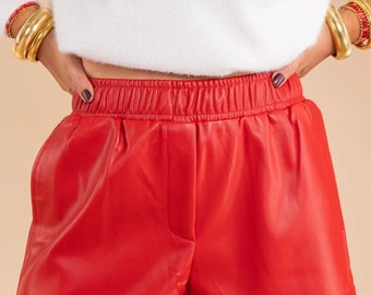 Women’s Red Faux Leather shorts.