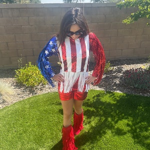 Womens Sequin USA Fringe Sequin Bling Maga Top. Flag USA Top. 4th of July outfit. Fourth of July Sequin USA Top. Make America great again image 5