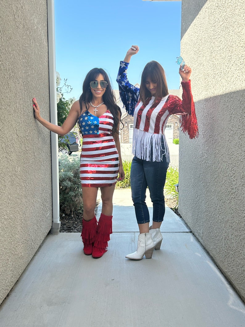 Womens Sequin USA Fringe Sequin Bling Maga Top. Flag USA Top. 4th of July outfit. Fourth of July Sequin USA Top. Make America great again image 4