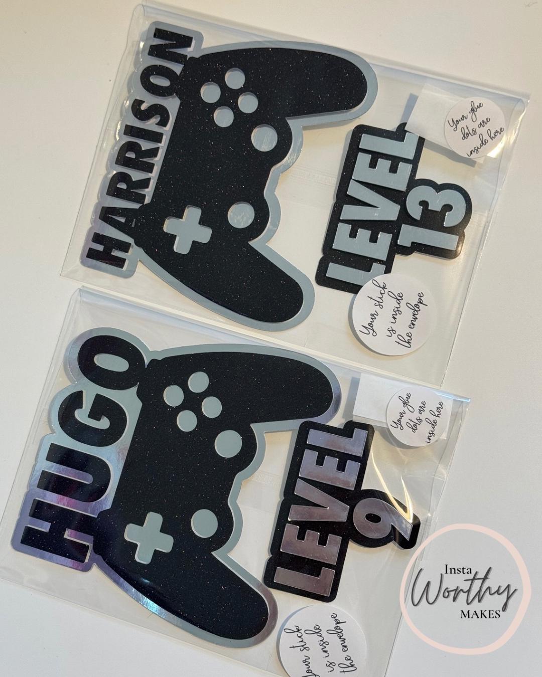Personalised Gamer Cake Topper: Silver & Black Controller, Level 'age ...