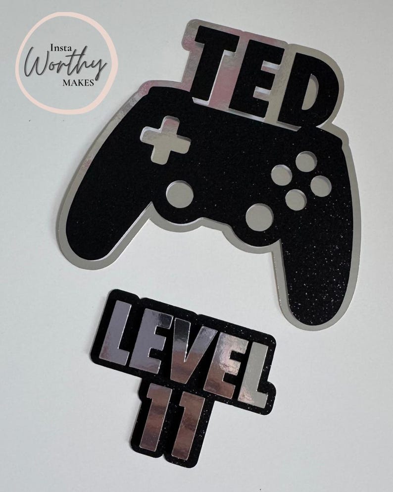 Personalised Gamer Cake Topper: Silver & Black Controller, Level 'age ...