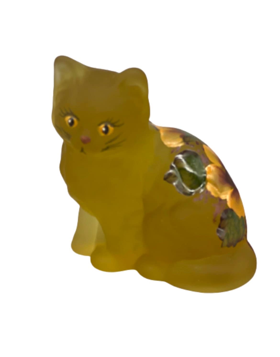 Sitting Cat Honey Amber Glass Hand Painted By Mosser