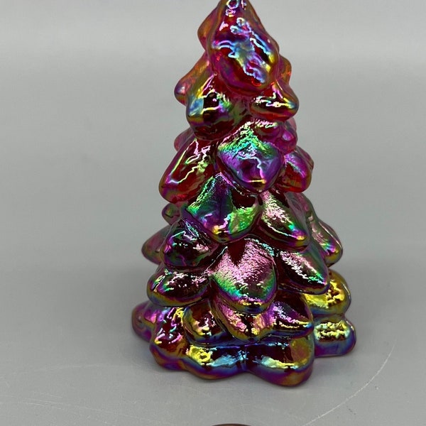 Christmas Holiday Tree  2.75”  Red Carnival Glass By Mosser