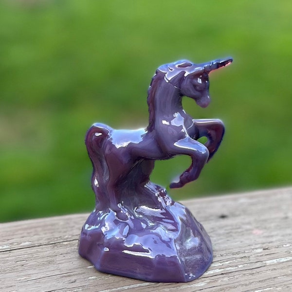 Fenton Mould Eggplant Purple Glass Unicorn Figurine by Mosser