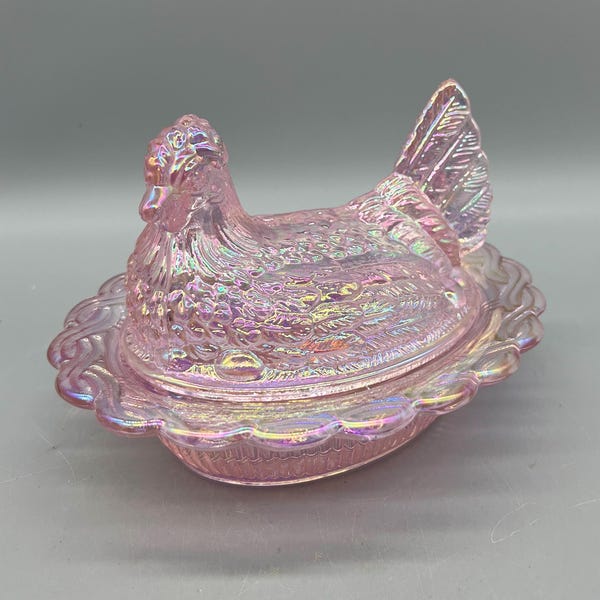 Mosser Hand Crafted Hen On Nest Rose Pink Carnival 6 1/2” Covered Dish
