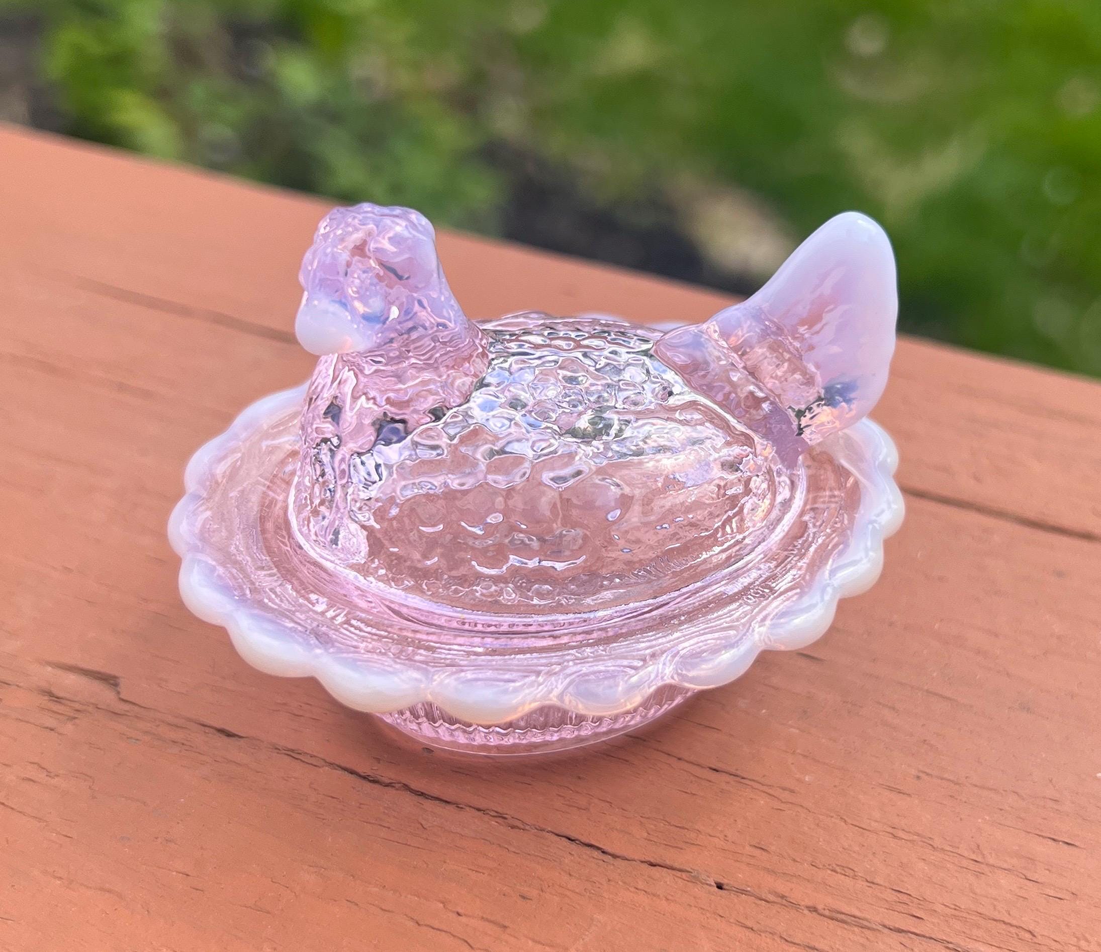Mosser Hand Crafted Mini Rose Pink Opalescent Mini Hen on Nest