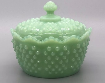Mosser Hand Crafted Jadeite Green Hobnail Round Butter Dish Old Fenton Gigi Mould Jadite Jade