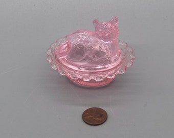 Cat on Nest Cellar Salt Dip  Rose Pink Mosser USA