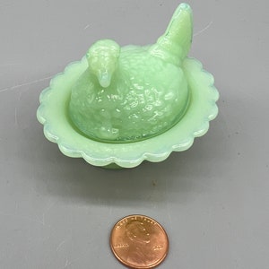 Mini Hen  On Nest Chick Salt Cellar Jadeite Jadite Jade Green Mosser USA,