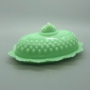 Hand Crafted Jadeite Jadite Jade Green Gigi Hobnail Stick Butter Dish