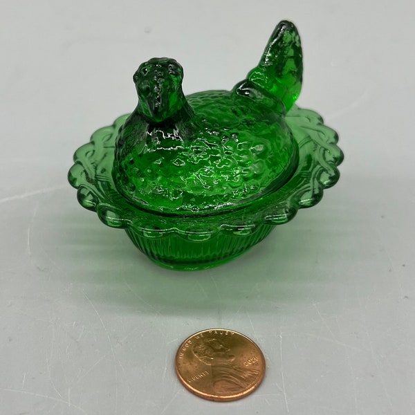 Mini Hen  On Nest Chick Salt Cellar Dip Hunter Green Mosser USA,