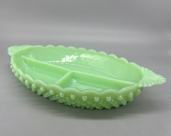 Mosser Glass Jadeite Hobnail Divided Relish Dish Jade Green Gigi Fenton mould