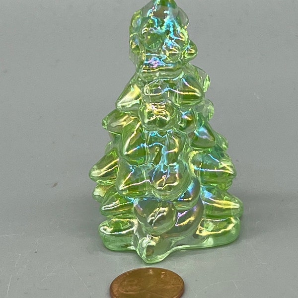 Christmas  Holiday  Tree Apple Green Carnival Glass  2.75” Mosser USA Miniature