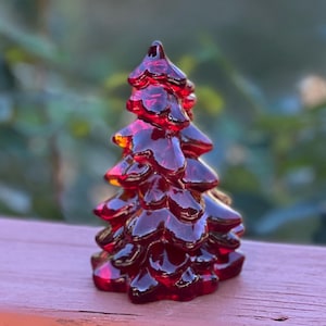Christmas Holiday Tree  5 1/2” Ruby Red Glass Hand Crafted By Mosser