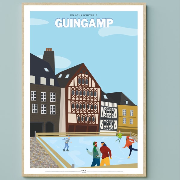 Affiche Guingamp | Illustration Guingamp | Poster Guingamp | Affiche bretagne | idée cadeau breton |affiche Minimaliste | affiche france