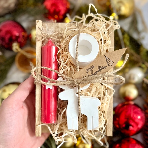 Weihnachtsgeschenke Kerze  | Geschenkset |Wichtelgeschenk | Nikolaus | Dekoration | Geschenkbox Holz Kerze Raysin Wichtel