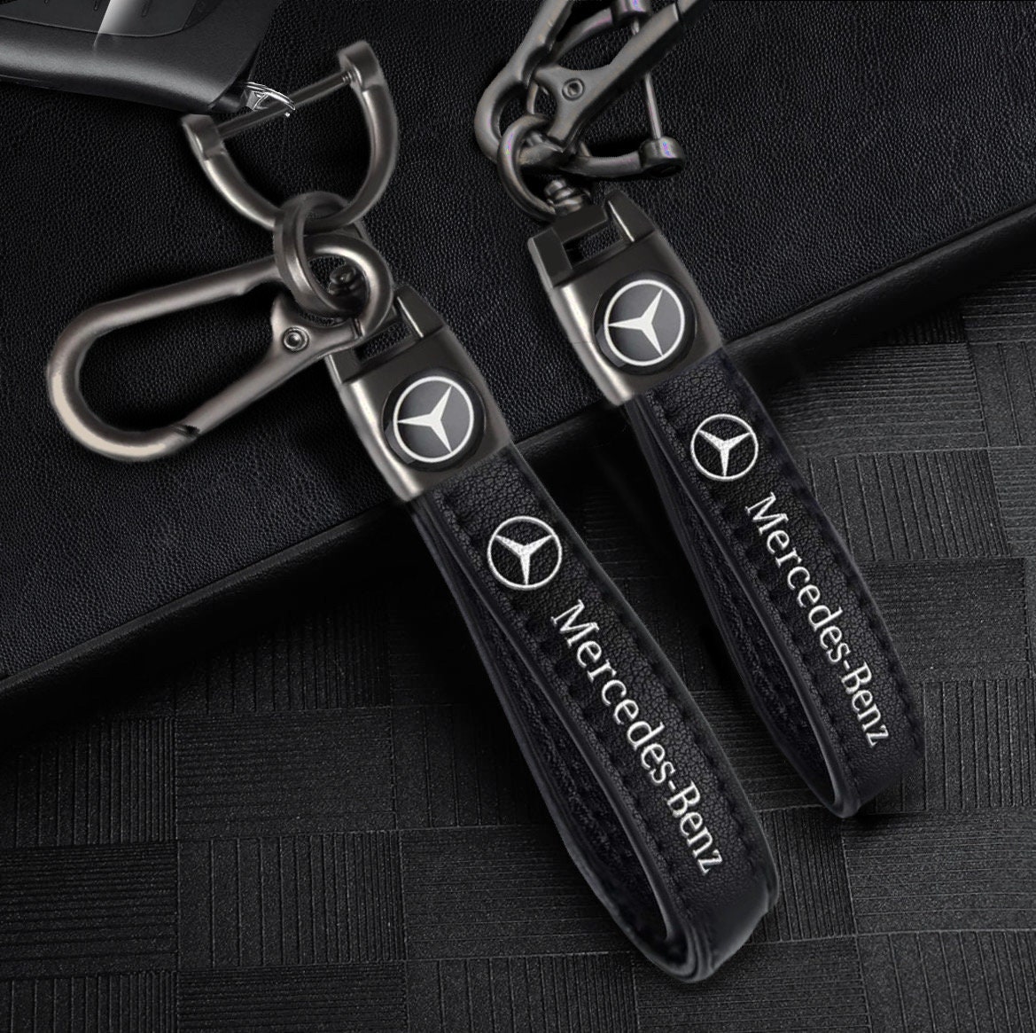 Mercedes Benz Luxury Leather Keychain Keyring Mercedes Benz Logo