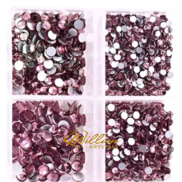 Light Amethyst Flatback Glass Non Hotfix Rhinestones Multi-Sized SS06 - SS20 ( 2.0mm - 5.0mm) 1200 Rhinestones