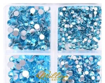 Aquamarine Flatback Glass Non Hotfix Rhinestones Multi-Sizes SS06 - SS20 (2.0 mm - 5.0mm) 1200 Rhinestones