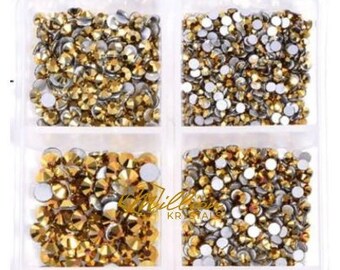 Mine Gold Flatback Glass Non Hotfix Rhinestones Multi-Sized SS06 - SS20 (2.0mm - 5.0mm) 1200 Rhinestones