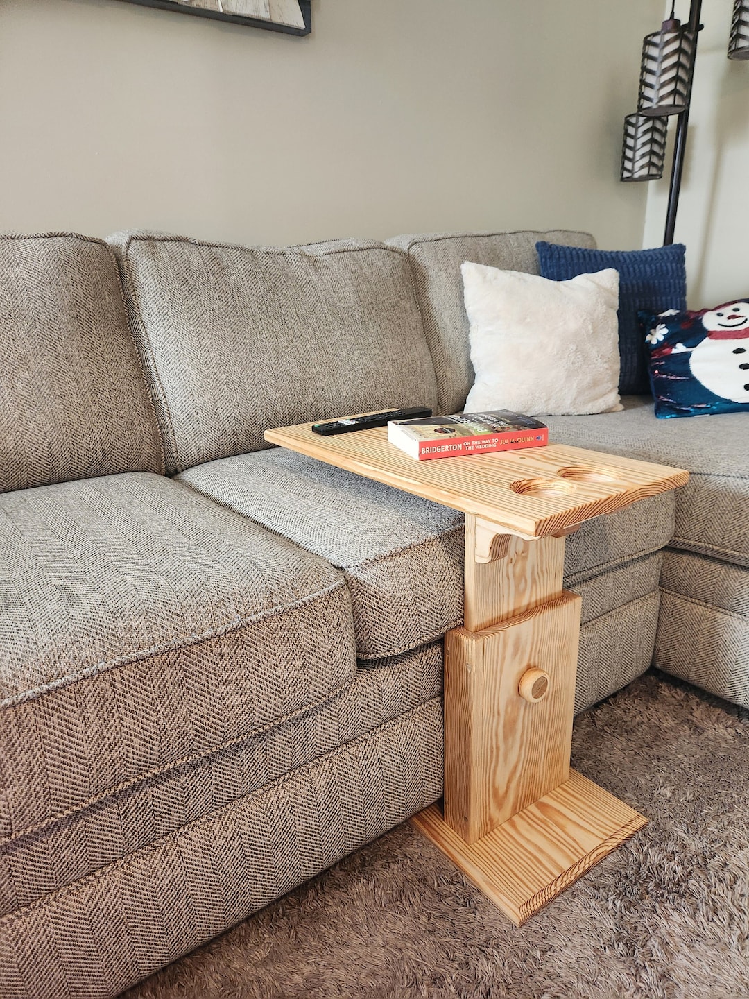 C Table Solid Wood, Couch Table, Side Table, Adjustable Height Sofa