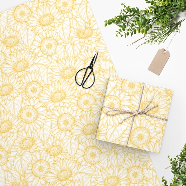 Light Sunflower Lines Wrapping Paper Gift Wrap | Floral | Spring | Summer