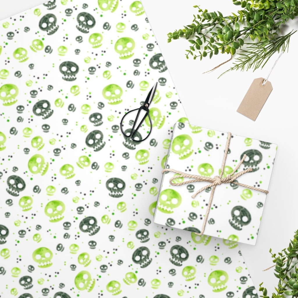 Neon Skulls Wrapping Paper Gift Wrapping Paper, Halloween Wrapping Paper