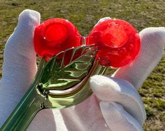 Cherry Double Bowl Glass Smoking Hand Pipe