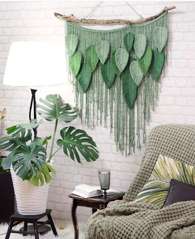 Green Leaf Macrame Wall Hanging,large Leaf Macrame Wall Hanging,macrame