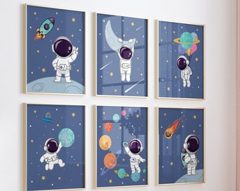 Astronaut Wall Art Poster for Kids Space Nursery Theme Printable Outer Space Art Boys Room Solar System Print Wall Decor Boy Nursery Space