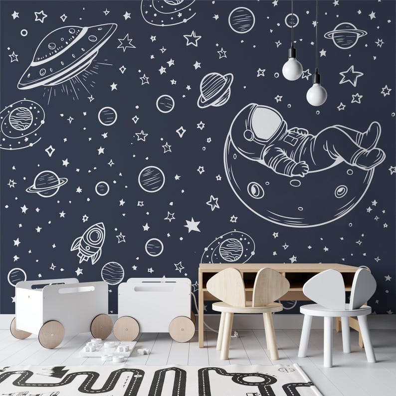 Kids Wallpaper Peel and Stick Astronaut Space Wall Mural Removable Peel ...