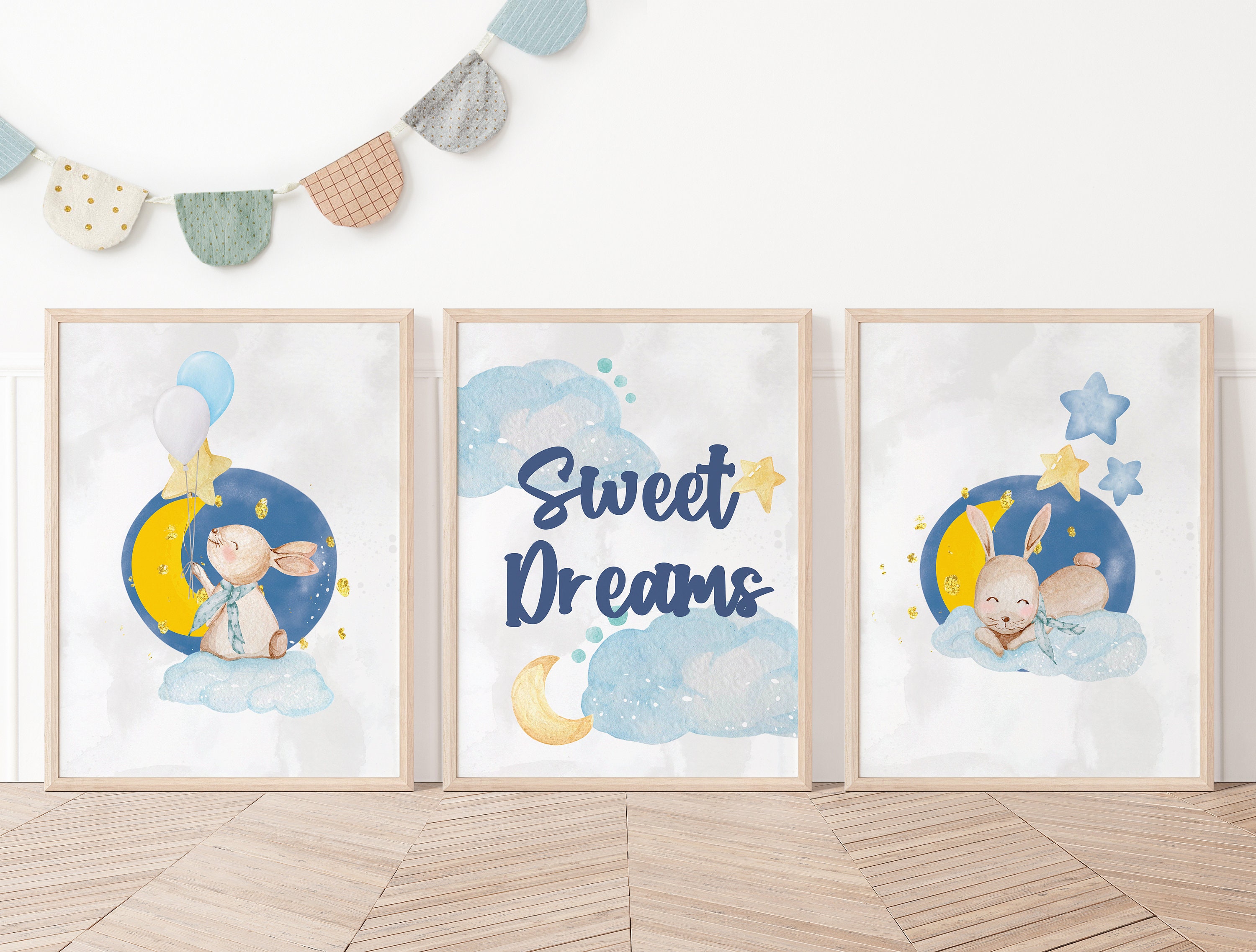 Goodnight Moon Printable Cute Bunny Boy Baby Shower Clouds Baby Nursery ...