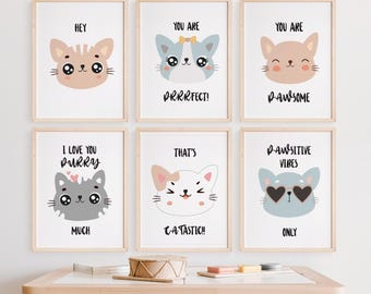 Cute Nursery Cat Print Wall Art for Nursery Set of 6 Digital Download Kitten Print Nursery Cat Wall Decor Theme Gift Idea for Cat Lover Art