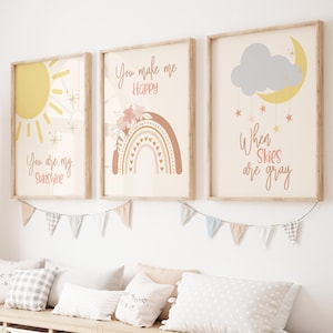 You are My Sunshine Wall Art for Nursery Girl Nursery Boho Neutral Decor Neutral Rainbow Set Ray of sunshine Boho Nursery Sunshine Printable