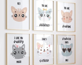 Katzen Wand Kunst Minimalismus Kinder Motivationswand Kunst Kinderzimmer Katzenliebhaber Kätzchen Poster Neutrale Farben Kätzchen Wand Dekor Kätzchen Kinderzimmer Thema