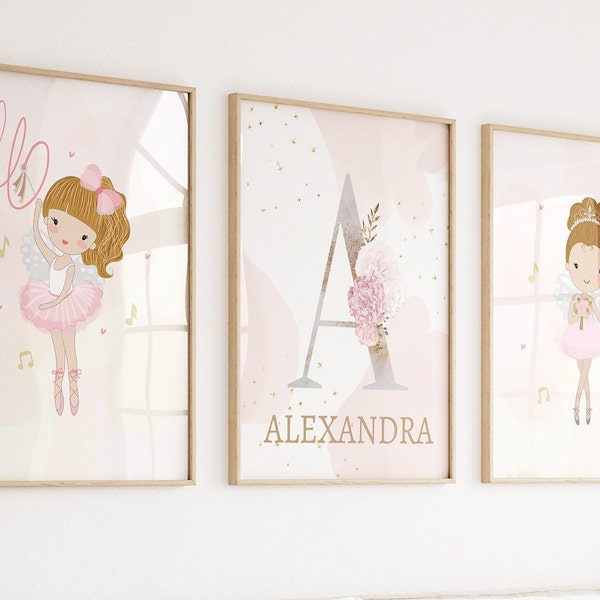 Personalized ballerinas, custom name print,ballerina wall art custom print, floral name print, ballerina girl room decor,ballet poses poster