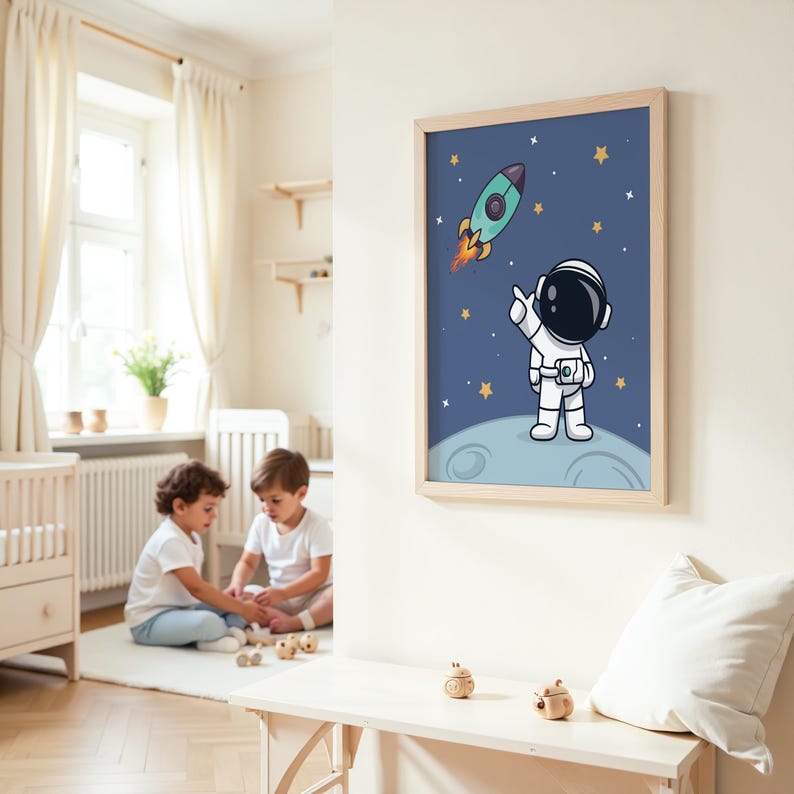 Astronaut Wall Art Poster for Kids Space Nursery Theme Printable Outer ...