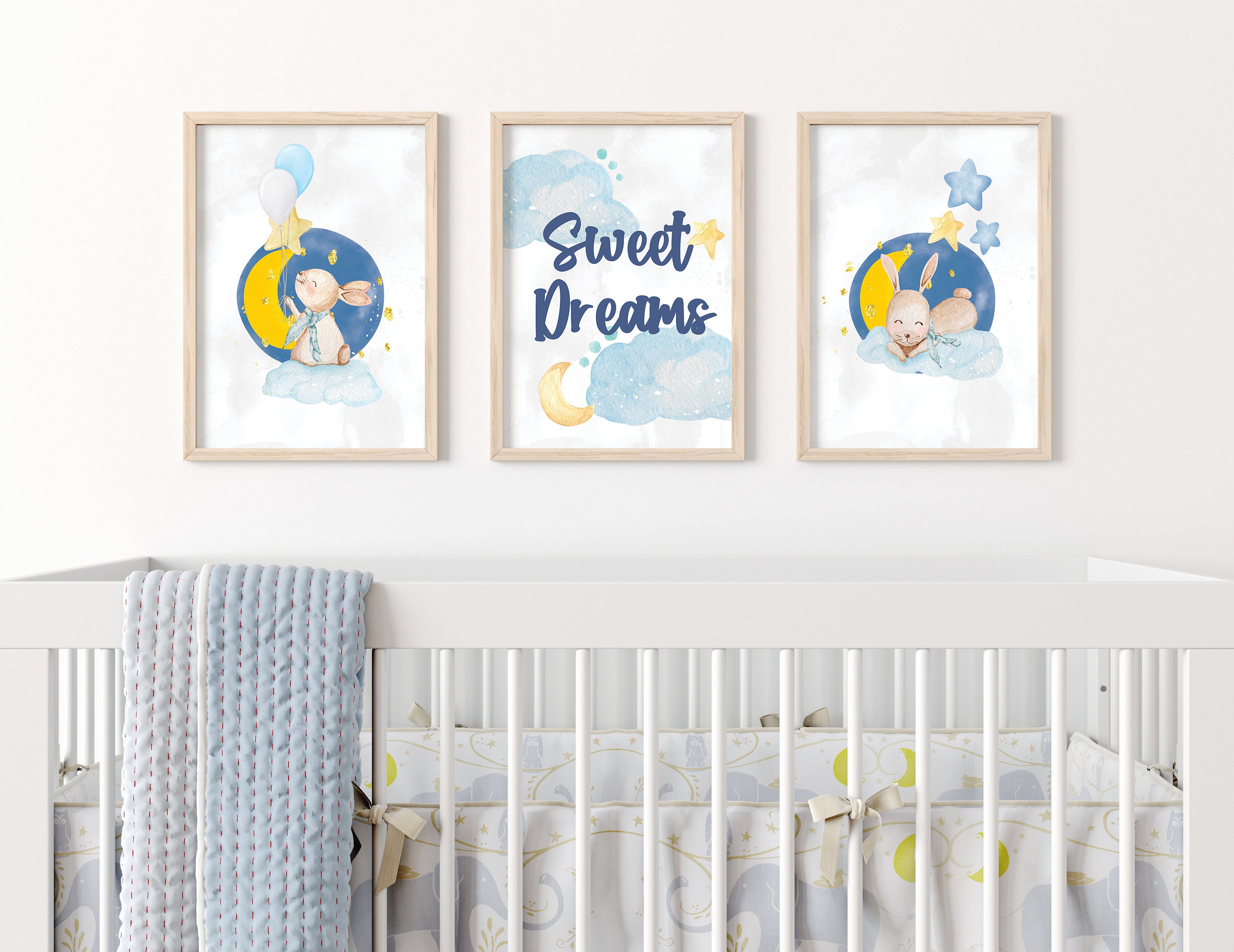 Goodnight Moon Printable Cute Bunny Boy Baby Shower Clouds Baby Nursery ...