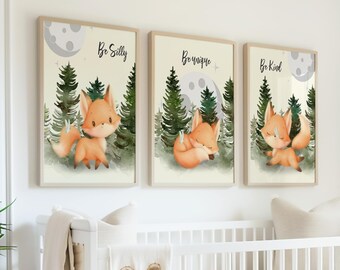 Fuchs Kinderzimmer Wandbild Fuchs-Kinderzimmer-Druck Wald-Kinderzimmer-Baby-Fuchs-Waldthema Kinderzimmer-Wand-Kunst-Set Fuchs-Tier-Wand-Druck-orange Fuchs-Baby