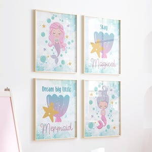 Unter dem Meer Kinderzimmer Dekor Meerjungfrau Dekor für Mädchen Zimmer Meerjungfrau Wand Kunst Kinder Ozean Thema Bleiben magische Zeichen Meerjungfrau Schwanz digitale Wanddruck