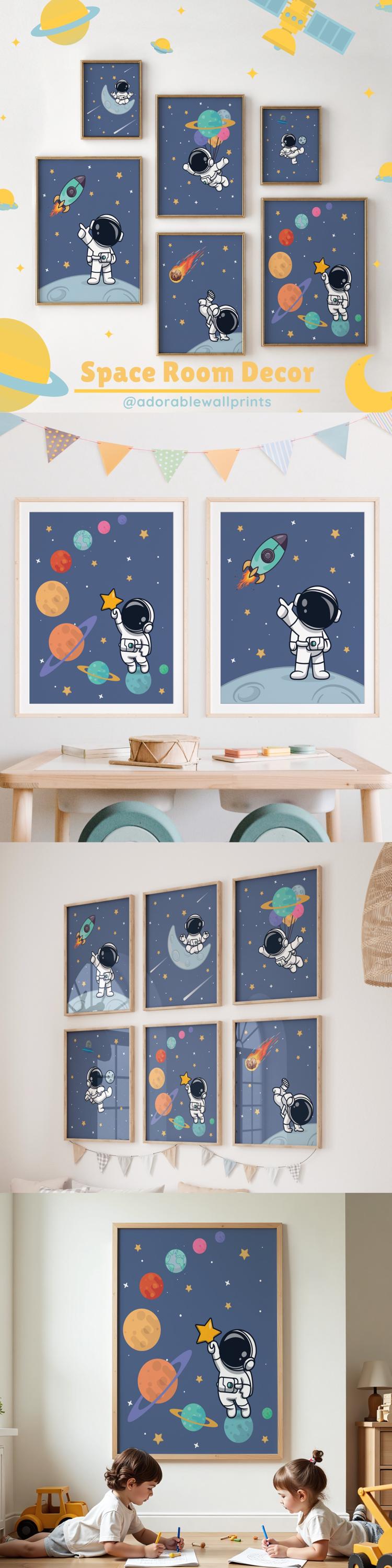 Astronaut Wall Art Poster for Kids Space Nursery Theme Printable Outer ...