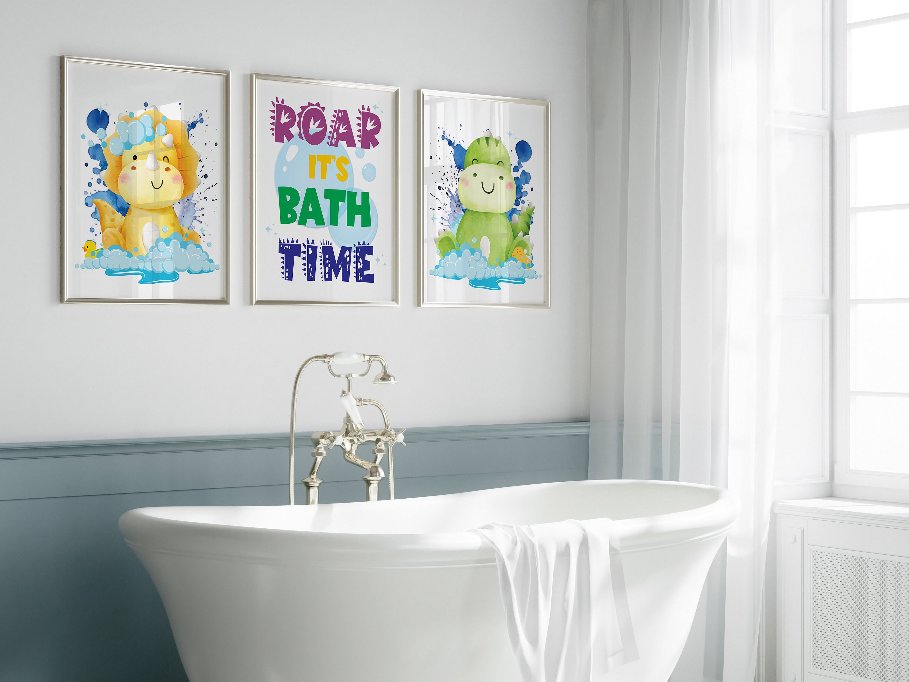Dinosaur Bathroom Printable Kids Art Sign Wall Decor Boys Bathroom ...