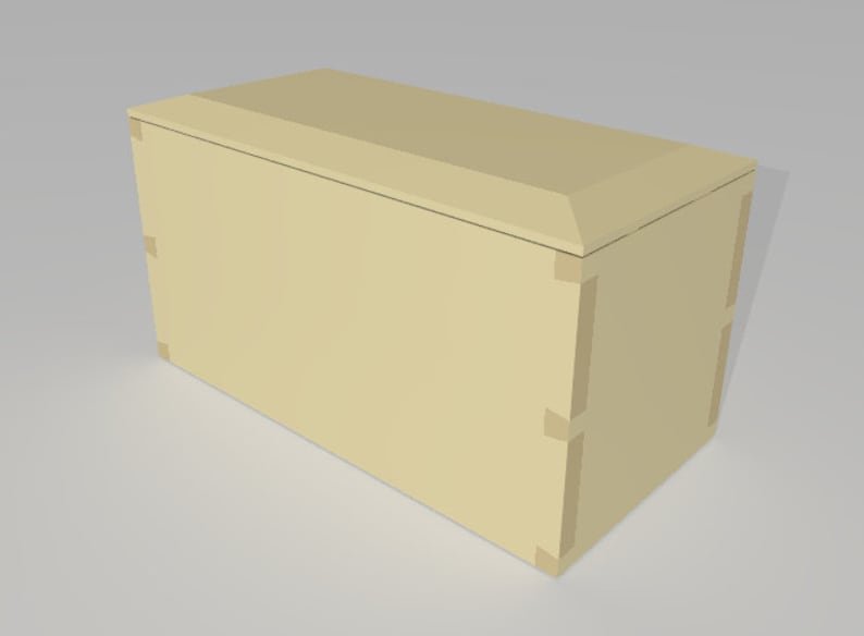 May include: A plain, rectangular wooden box with a light beige finish. The box has a simple, unadorned design and is made of wood.