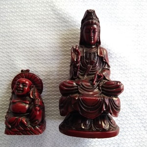 Two Fantastic Vintage Red Buddhas, 4&quot; and 2&quot; Discovered At An Estate Sale, Asian Decor