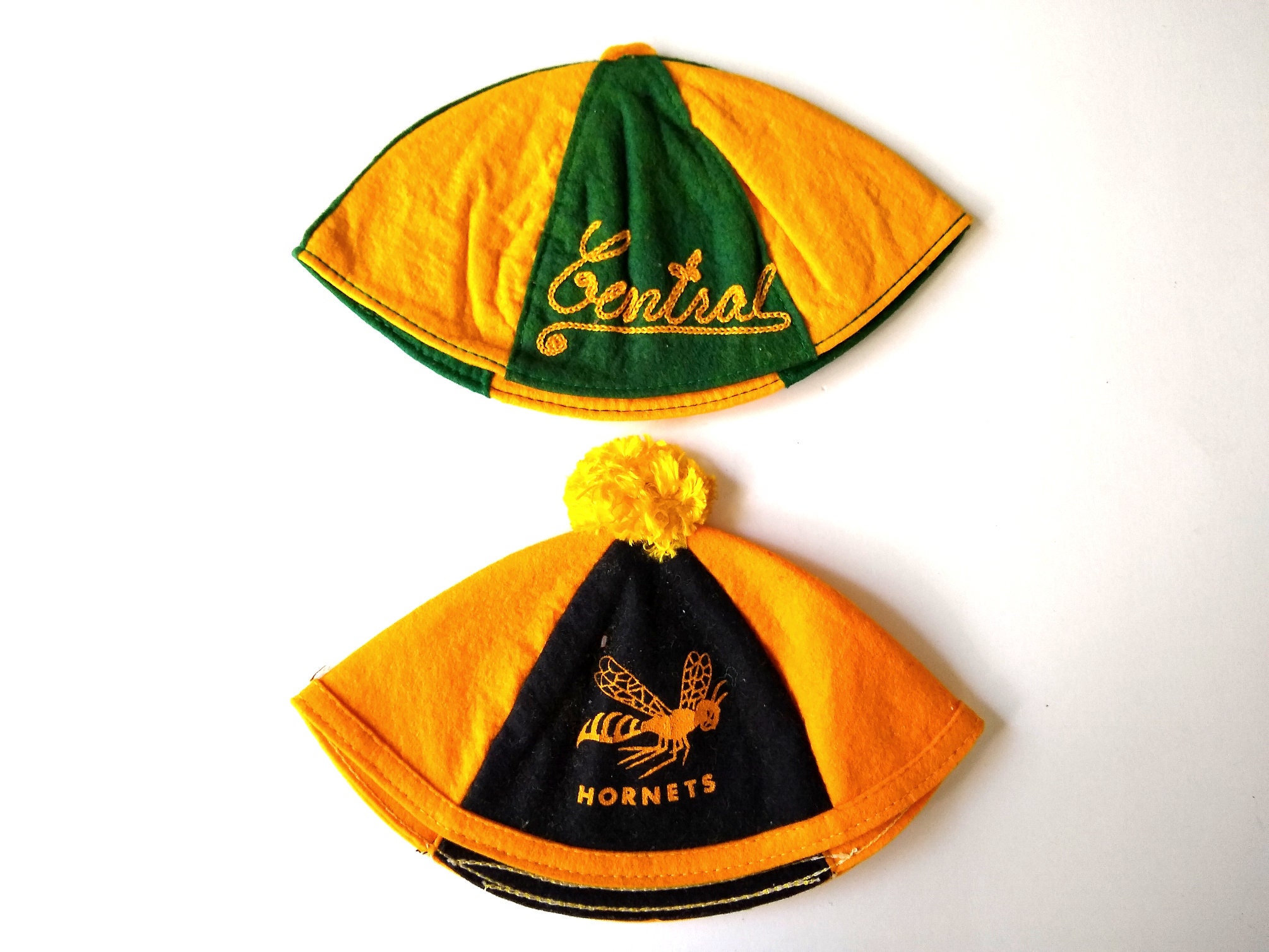 Two Early 1950s School Felt Dink Beanie Caps, A Fantastic
