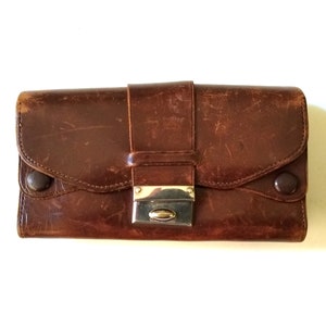 Cartera Vintage Usada de Cuero Marrón Acordeón con 8 Bolsillos y 2 Mangas Adicionales, Increíble Cartera Expandible con Numerosas Secciones