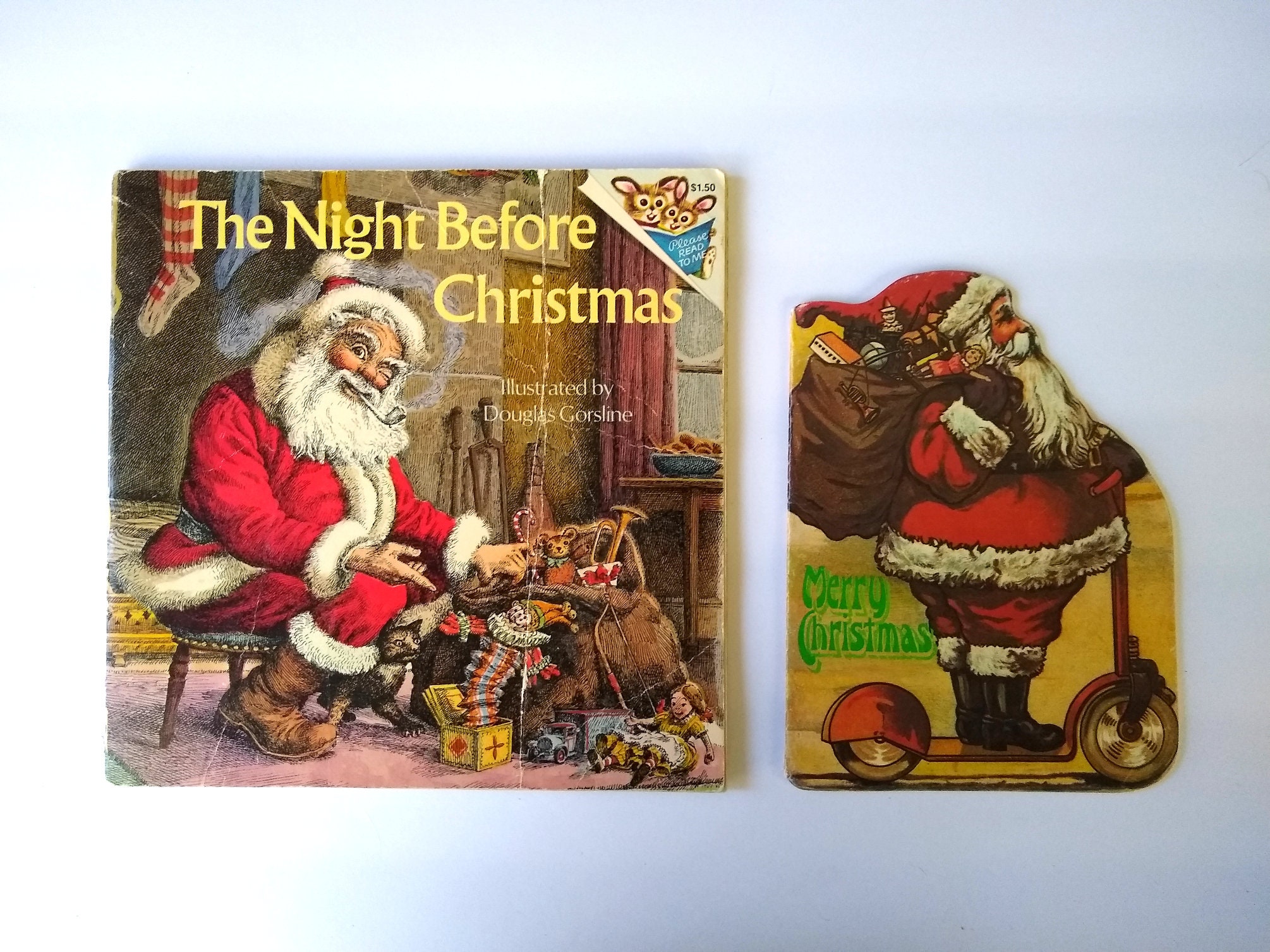 Two Vintage Christmas Books, the Night Before Christmas 1975 Book by Random  House, A Visit to Santa Claus Shop 1984 Book by Merrimack 