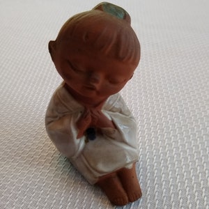 Vintage Japanese Redware Stoneware Pottery Girl Wearing a Kimono Figurine