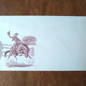 Rare 1940s Wild West Cowboy Riding a Bucking Bronco Unused Envelope, Wonderful Cowboy Riding a Horse Scene Scarce Mid-Century Envelope